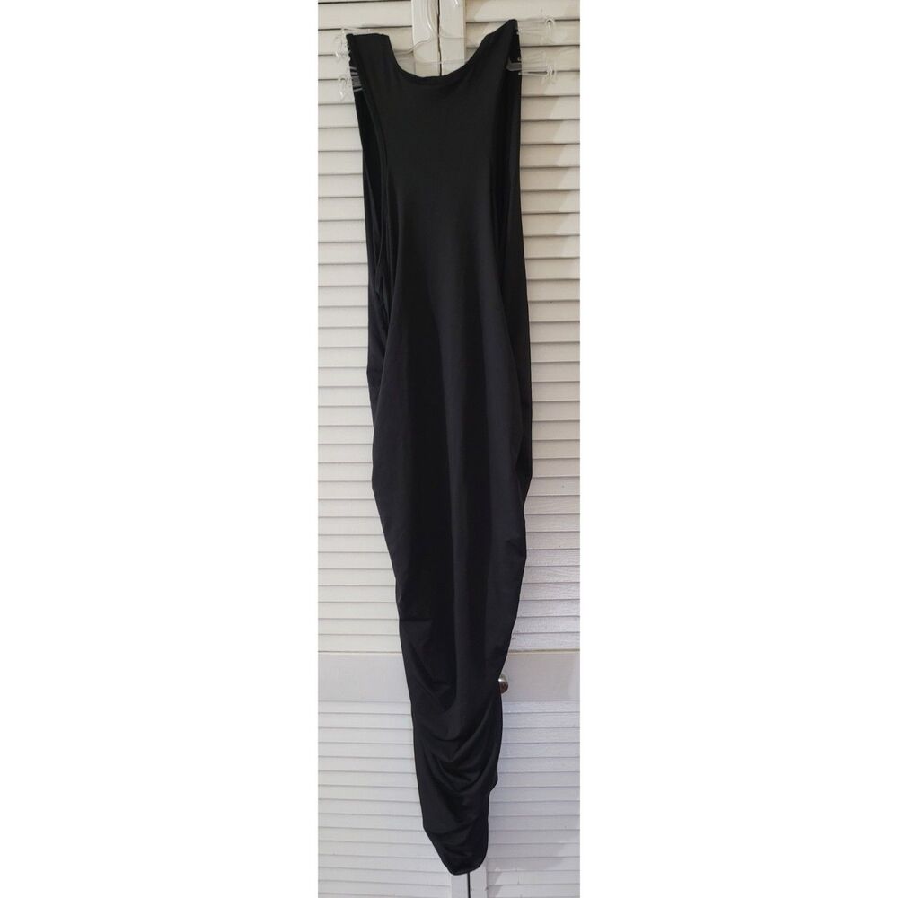 Zeagoo Black Ruched Bodycon Maxi Skirt High Waisted Side Drape Slit Stretch XXL